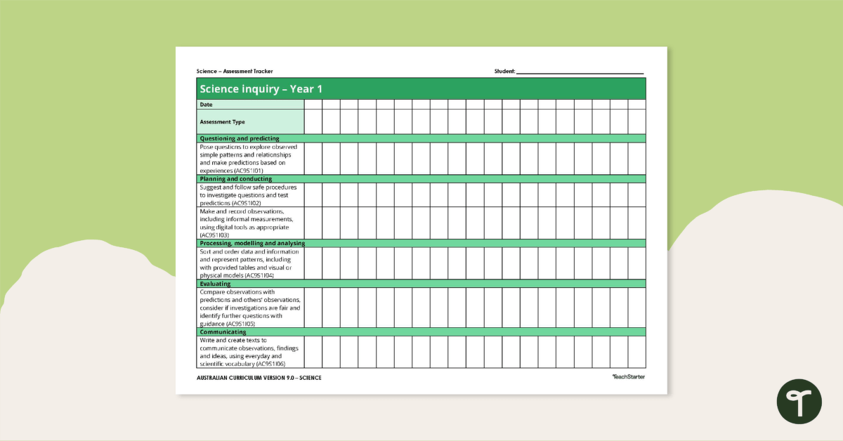 Science Year One Assessment Trackers teaching resource