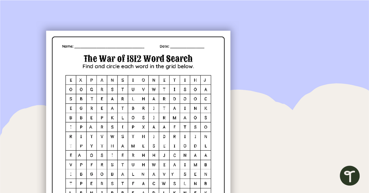 The War of 1812 - Word Search teaching resource