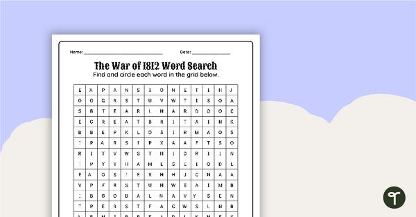 Image of The War of 1812 - Word Search
