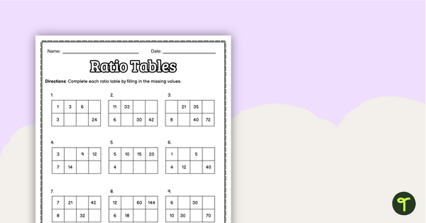 Ratio Tables – Worksheet | Teach Starter