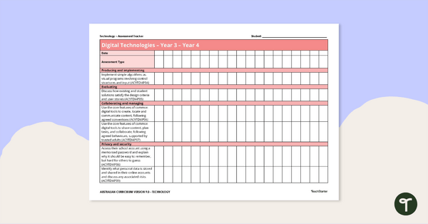 Go to Technologies Years 3 and 4 Assessment Trackers teaching resource