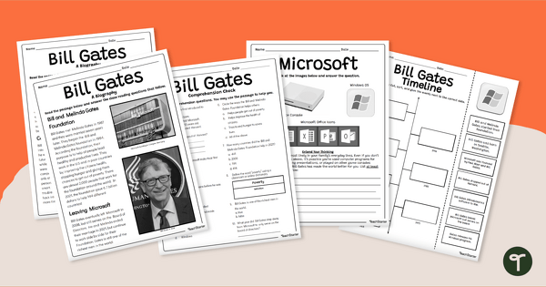 Go to Who is Bill Gates? Famous Entrepreneurs Comprehension Pack teaching resource