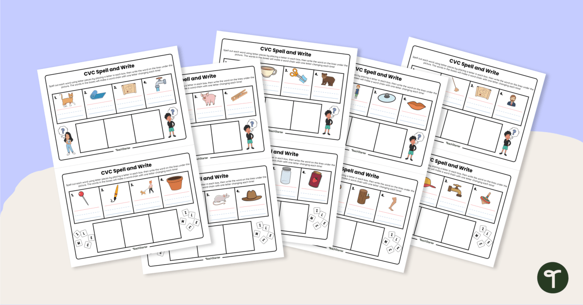 CVC Words - Spell and Write Task Cards teaching resource