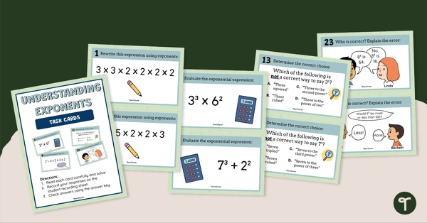 Go to Understanding Exponents – Task Cards teaching resource