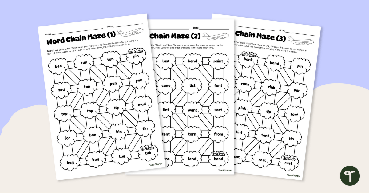 Word Chain Mazes - Worksheets teaching resource