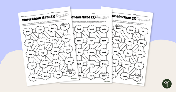 Go to Word Chain Mazes - Worksheets teaching resource