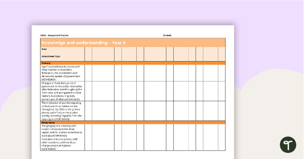 HASS Year Six Assessment Trackers teaching resource