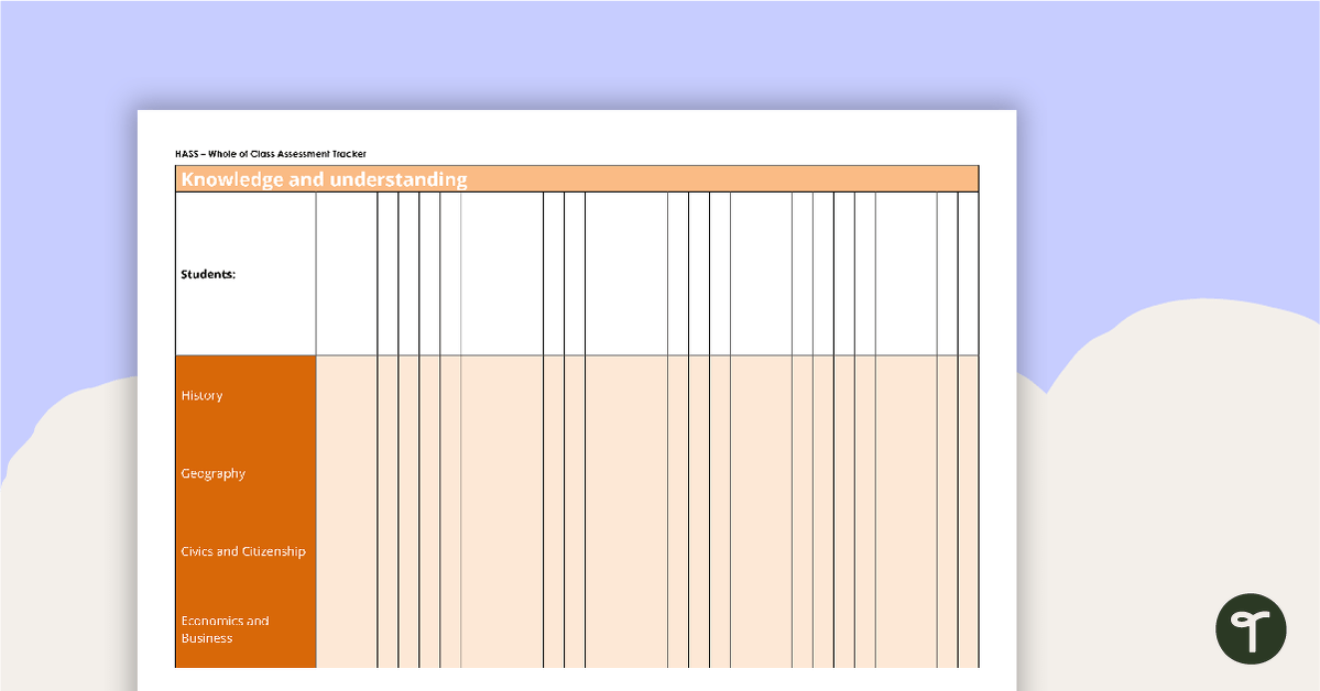 Whole Class HASS Assessment Tracker (Foundation to Year 6) teaching resource