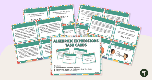 Algebraic Expressions – Task Cards teaching resource