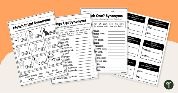 Synonyms Worksheet Pack - First Grade teaching resource