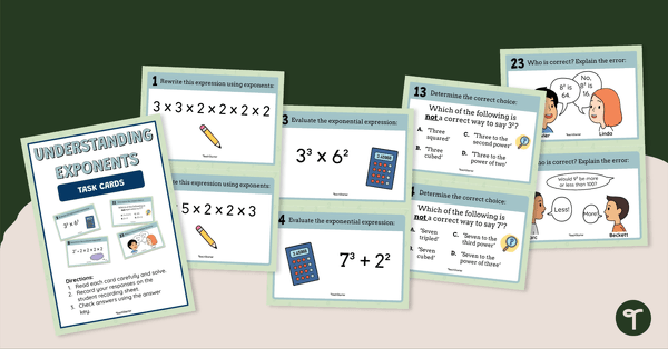 Go to Understanding Exponents – Task Cards teaching resource