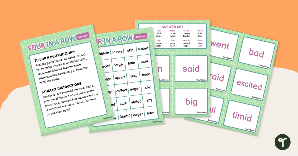 Four in a Row Synonym Game Teach Starter