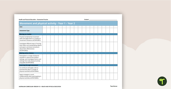 Go to Health and Physical Education Years 1 and 2 Assessment Trackers teaching resource
