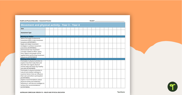 Health and Physical Education Years 3 and 4 Assessment Trackers teaching resource