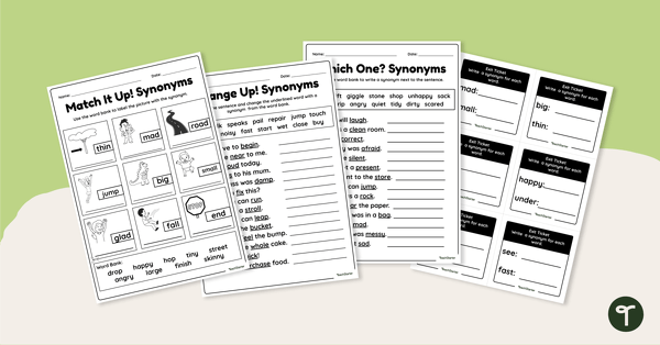 Go to Synonym Worksheets - Year 2 teaching resource