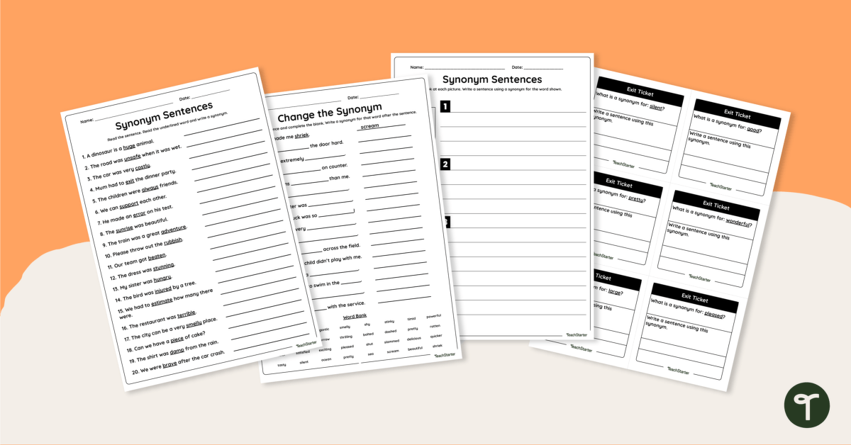 Synonym Worksheets - Middle Primary teaching resource