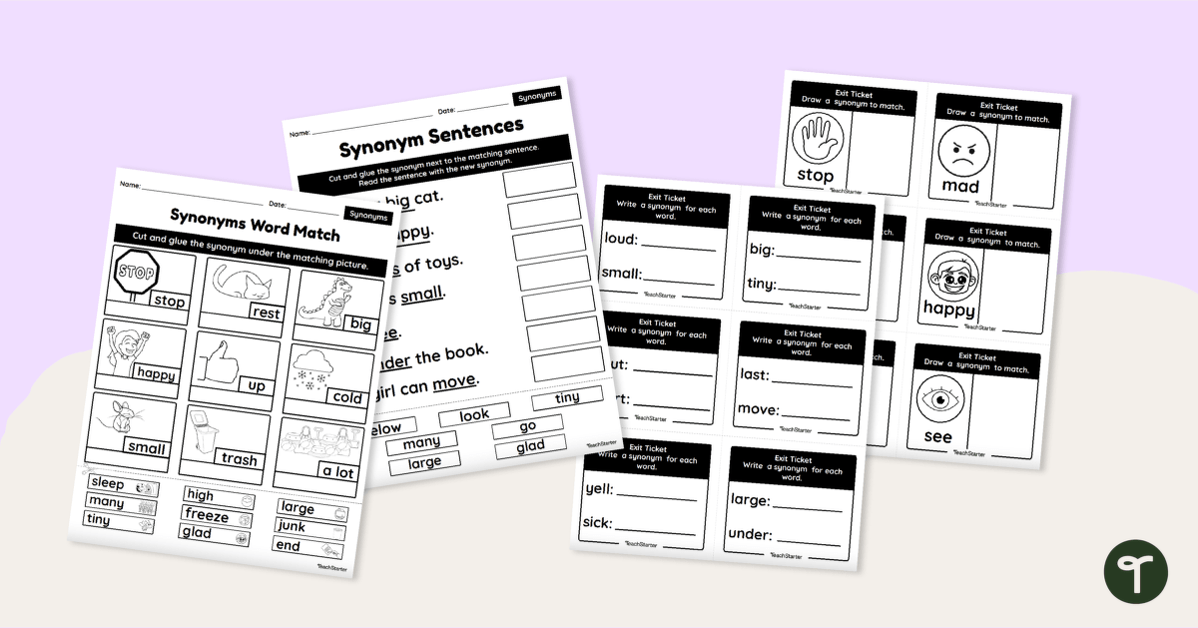 Synonyms Worksheets - Year 1 teaching resource
