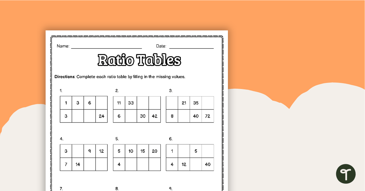 Ratio Tables – Worksheet teaching resource