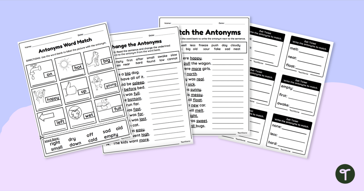 First Grade Antonyms Worksheet Pack teaching resource
