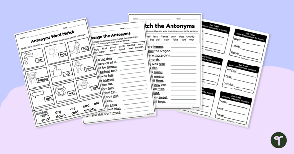 Image of First Grade Antonyms Worksheet Pack