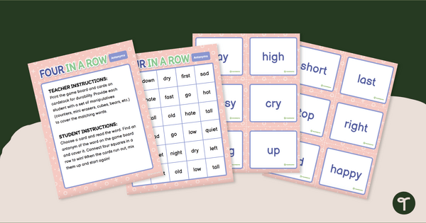 Go to Four in a Row - Antonym Game teaching resource