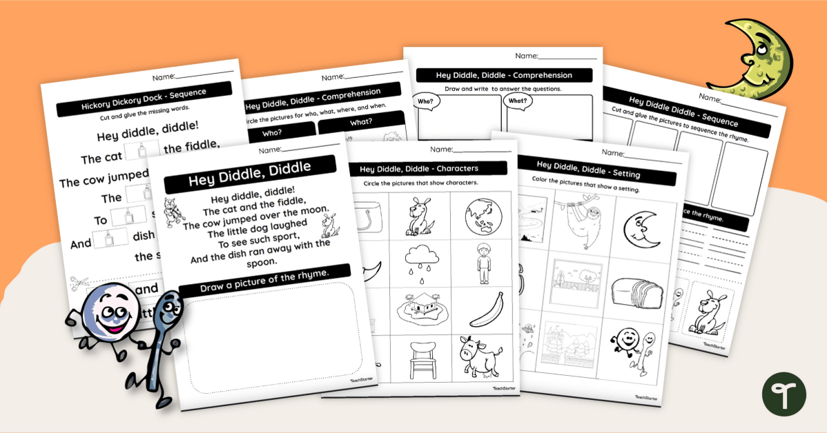 Narrative Features Worksheets - Hey Diddle Diddle teaching resource