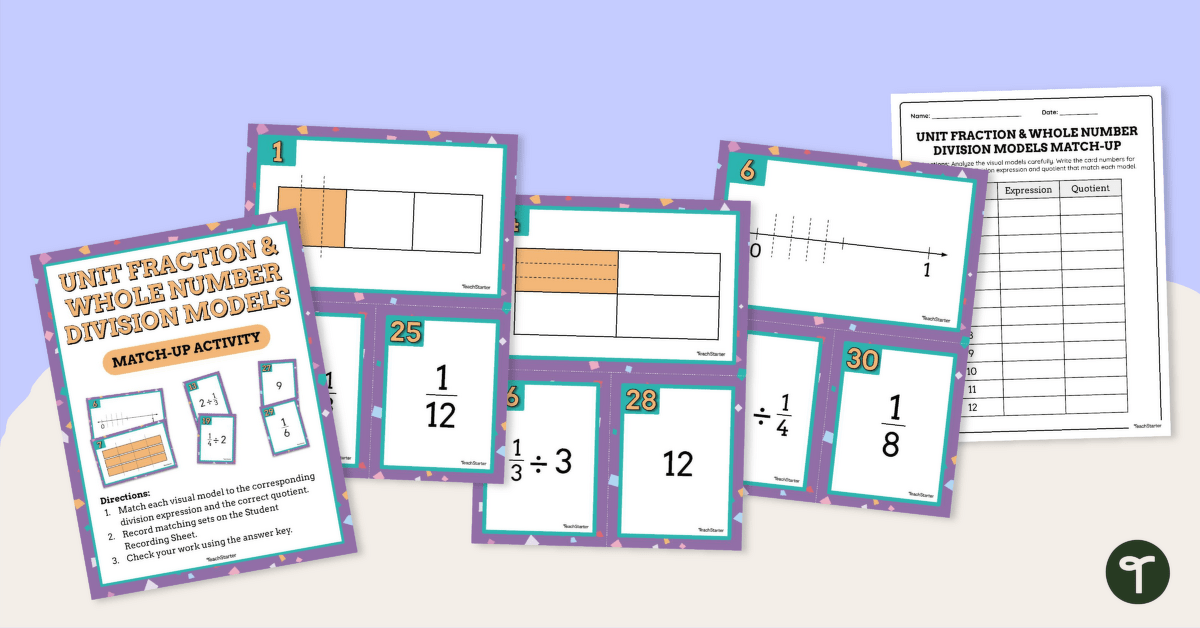 Unit Fraction & Whole Number Division Models – Match-Up Activity teaching resource