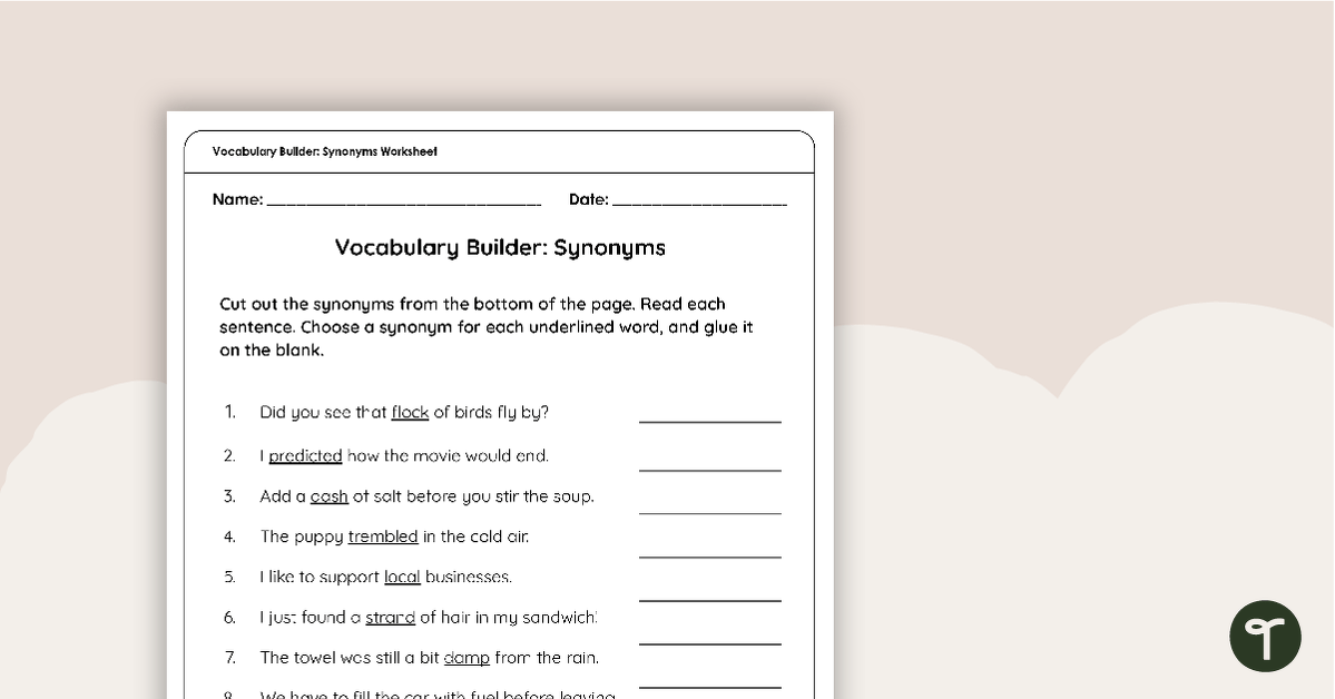 Synonyms Worksheet and Activity with Differentiated Options