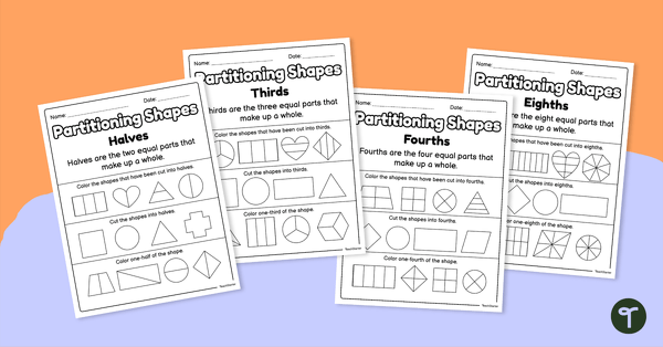 Go to Partitioning Shapes – Basic Fraction Worksheets teaching resource