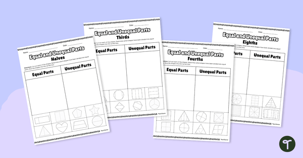 Image of Equal and Unequal Parts – Basic Fraction Worksheets