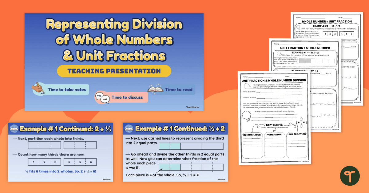 Representing Unit Fraction & Whole Number Division – Teaching Presentation and Notes teaching resource