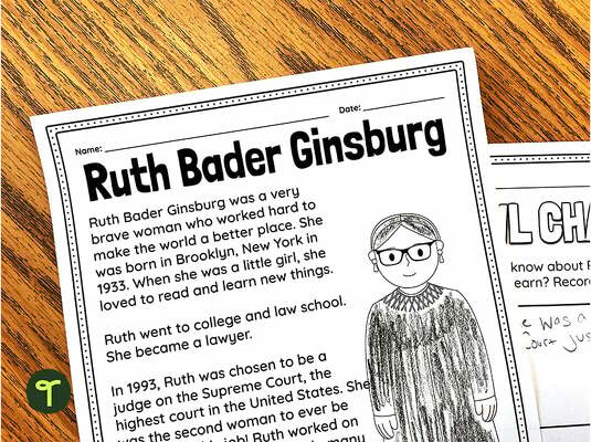 Ruth Bader Ginsburg Worksheet Pack teaching resource
