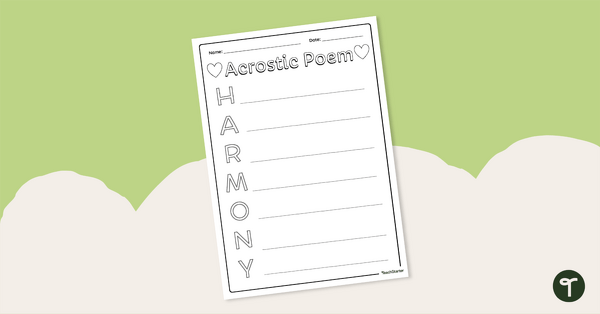 Go to Harmony Acrostic Poem Template teaching resource