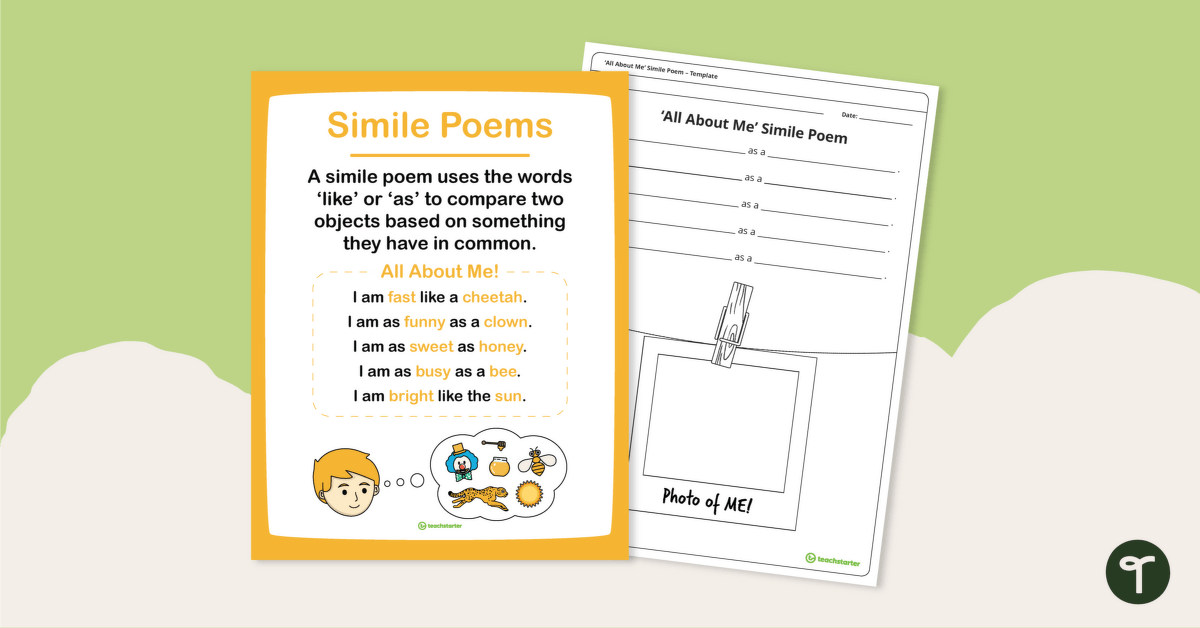 All About Me! Simile Poem Poster and Worksheet teaching resource