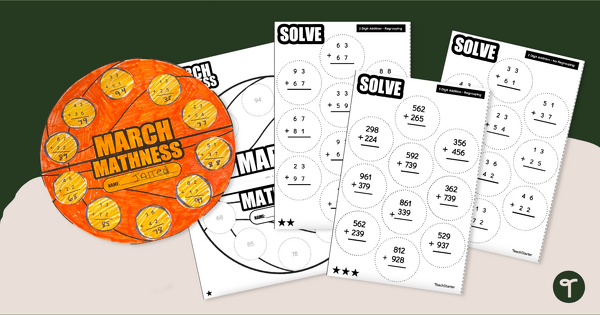 "March Mathness" Basketball Math Craft - Addition teaching resource