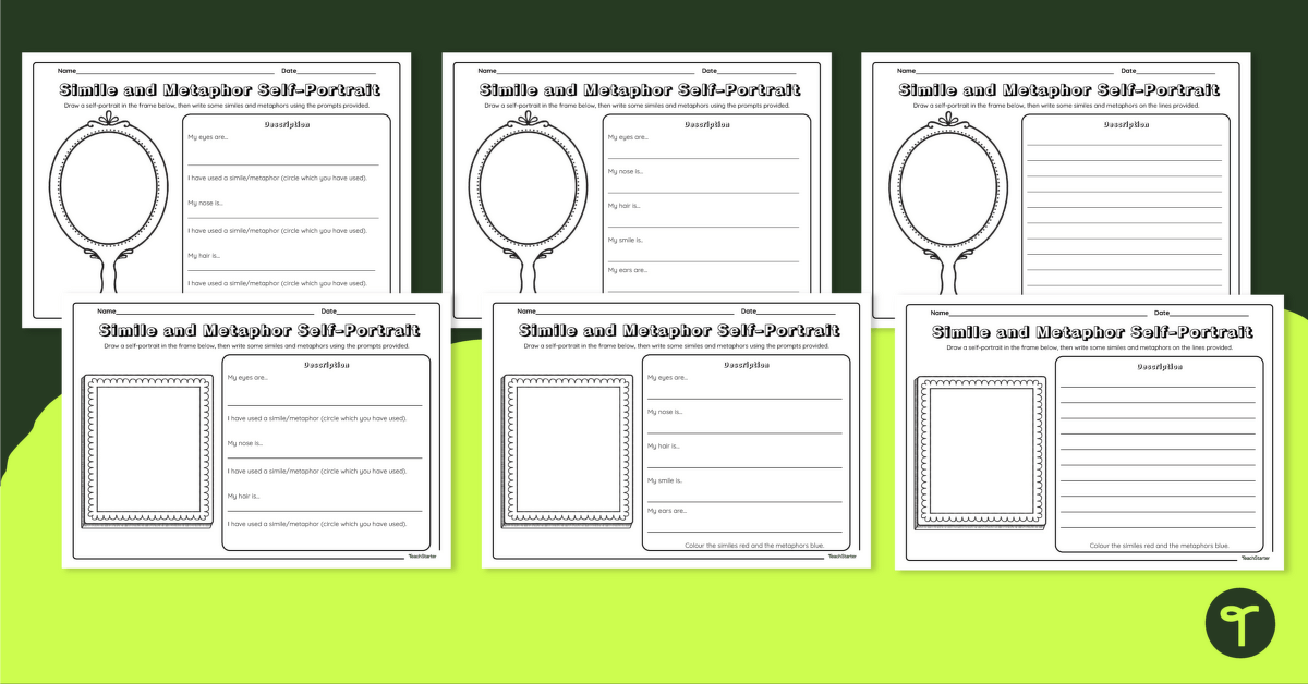 Simile and Metaphor Self-Portrait Worksheet teaching resource