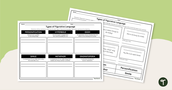 Go to Types of Figurative Language - Worksheet teaching resource