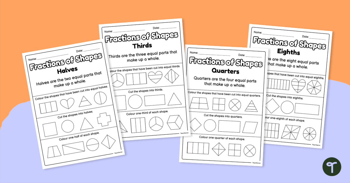 Fractions of Shapes –  Basic Fraction Worksheets teaching resource