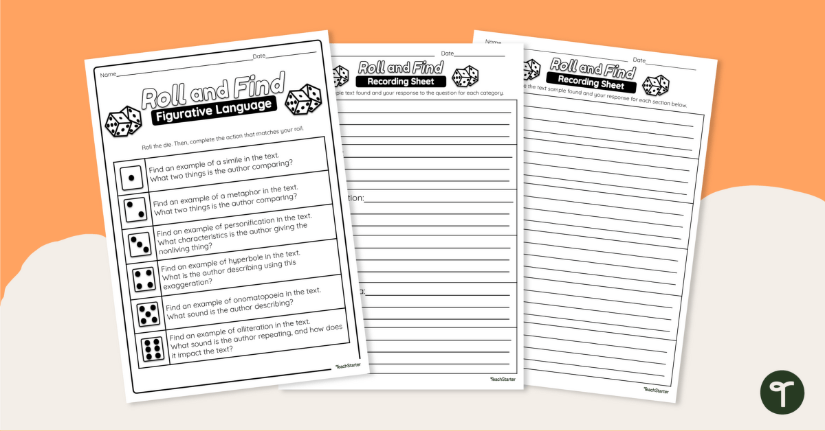 Roll and Find – Figurative Language Worksheet teaching resource