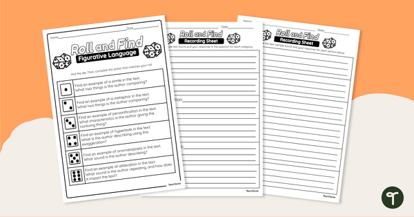 Image of Roll and Find – Figurative Language Worksheet