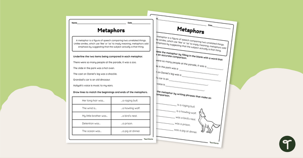 Go to Metaphors Worksheet teaching resource