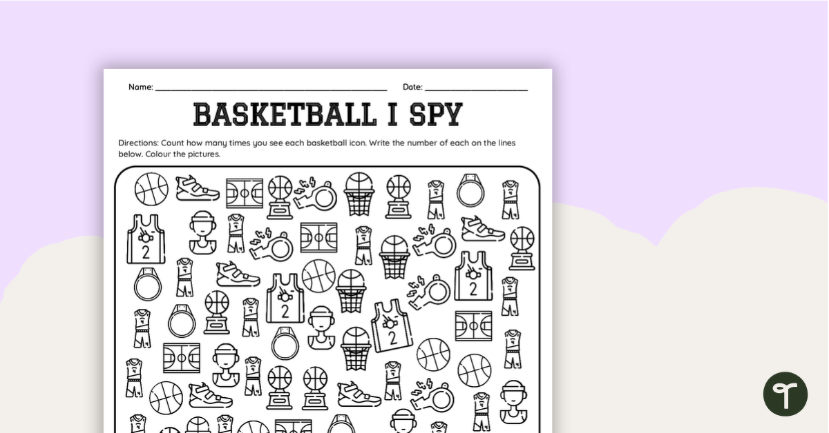 Counting and Colouring Basketball I Spy Worksheet teaching resource