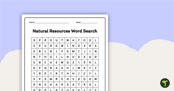 Go to Natural Resources Word Search teaching resource