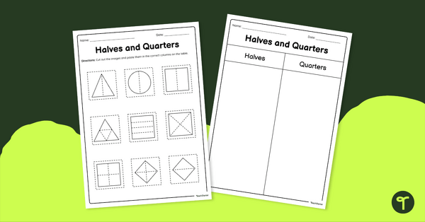 Go to Halves and Quarters – Cut and Paste Worksheet teaching resource