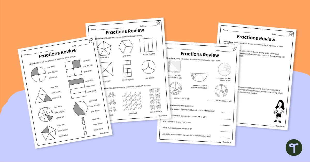 3rd Grade Fractions Review – Differentiated Worksheets teaching resource