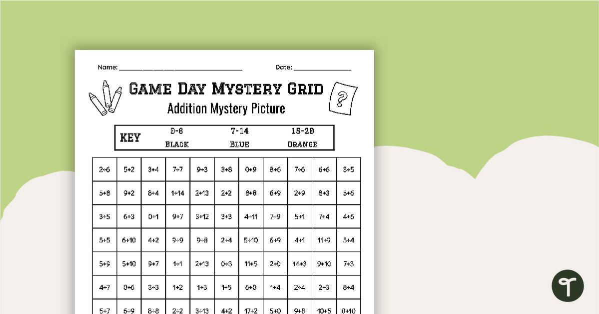 Basketball Mystery Grid - Addition to 20 teaching resource