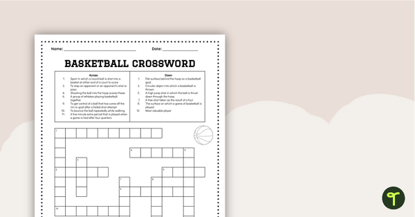 Go to Basketball Crossword teaching resource