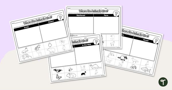 Go to Animals and Their Habitats - Cut and Match Worksheets teaching resource