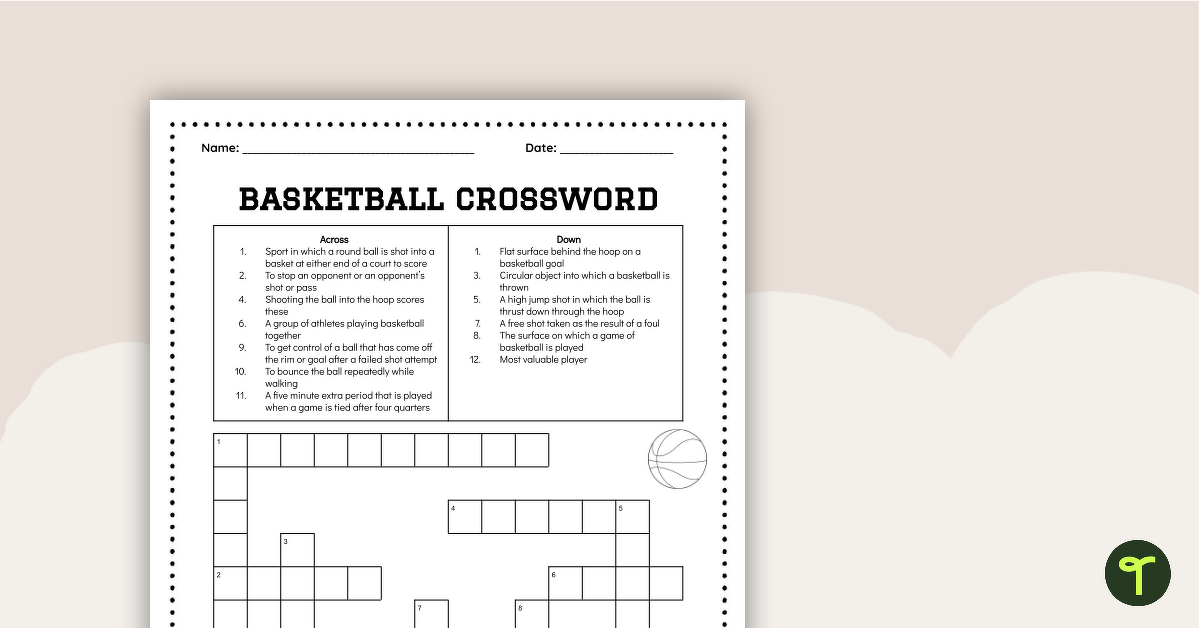 Basketball Crossword Teach Starter