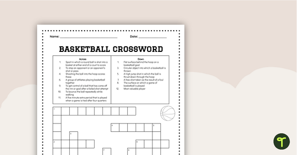 Go to Basketball Crossword teaching resource